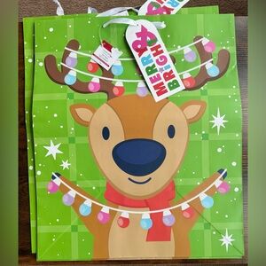 NEW Large Reindeer Christmas Gift Bags with Tags Lot of 3